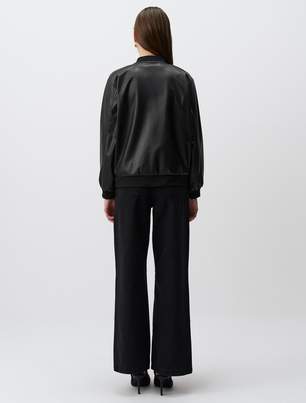Long Sleeve Leather Bomber Jacket - 24SC150011