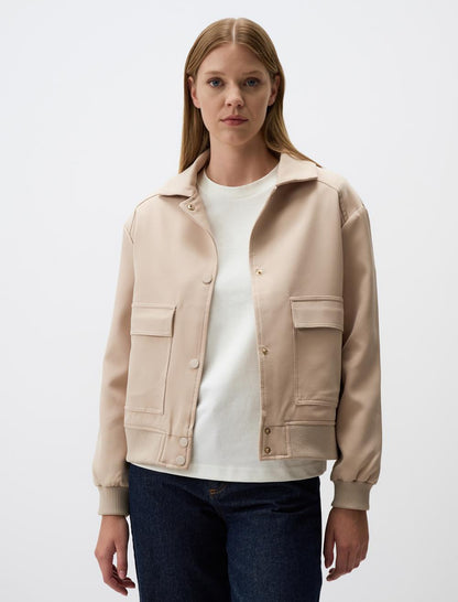 Straight Cut Woven Jacket with Pocket Detail