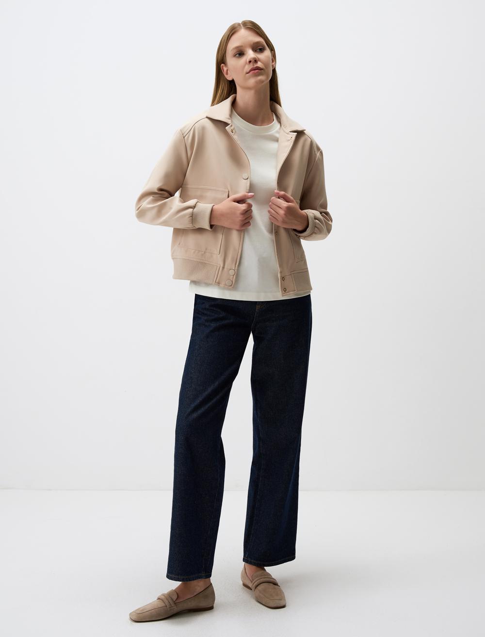 Straight Cut Woven Jacket with Pocket Detail