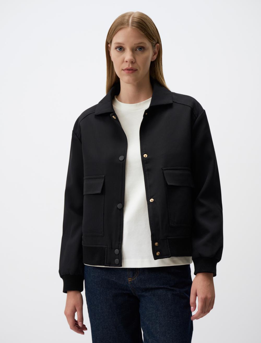 Straight Cut Woven Jacket with Pocket Detail