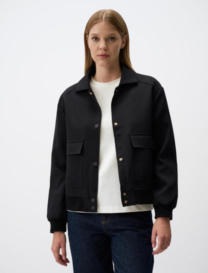 Straight Cut Woven Jacket with Pocket Detail