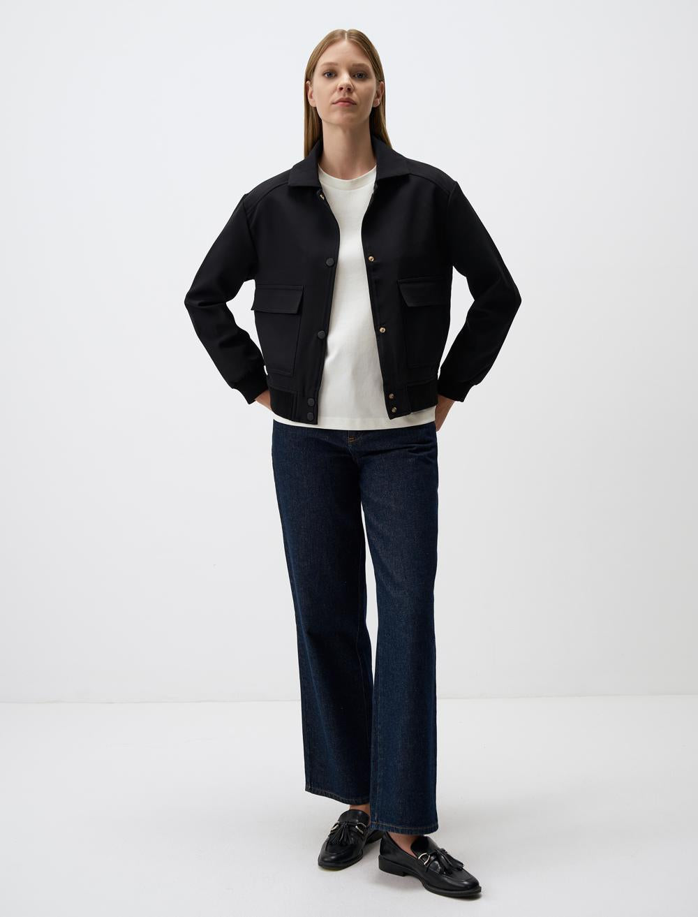 Straight Cut Woven Jacket with Pocket Detail
