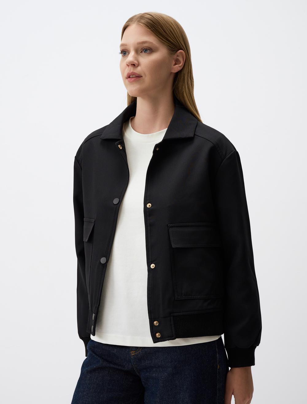 Straight Cut Woven Jacket with Pocket Detail