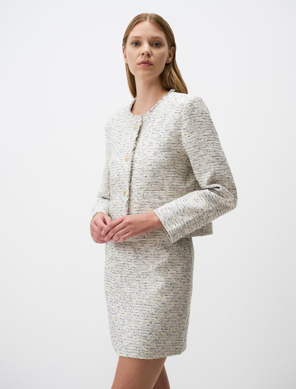 Zero Collar Patterned Woven Jacket