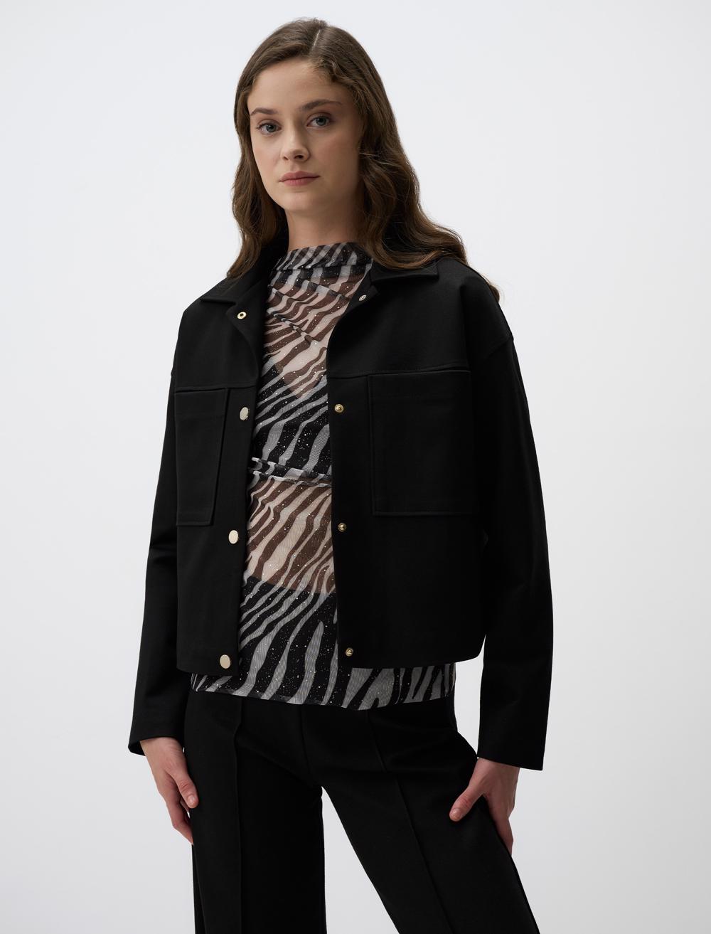 Straight Cut Knitted Jacket with Snap Detail