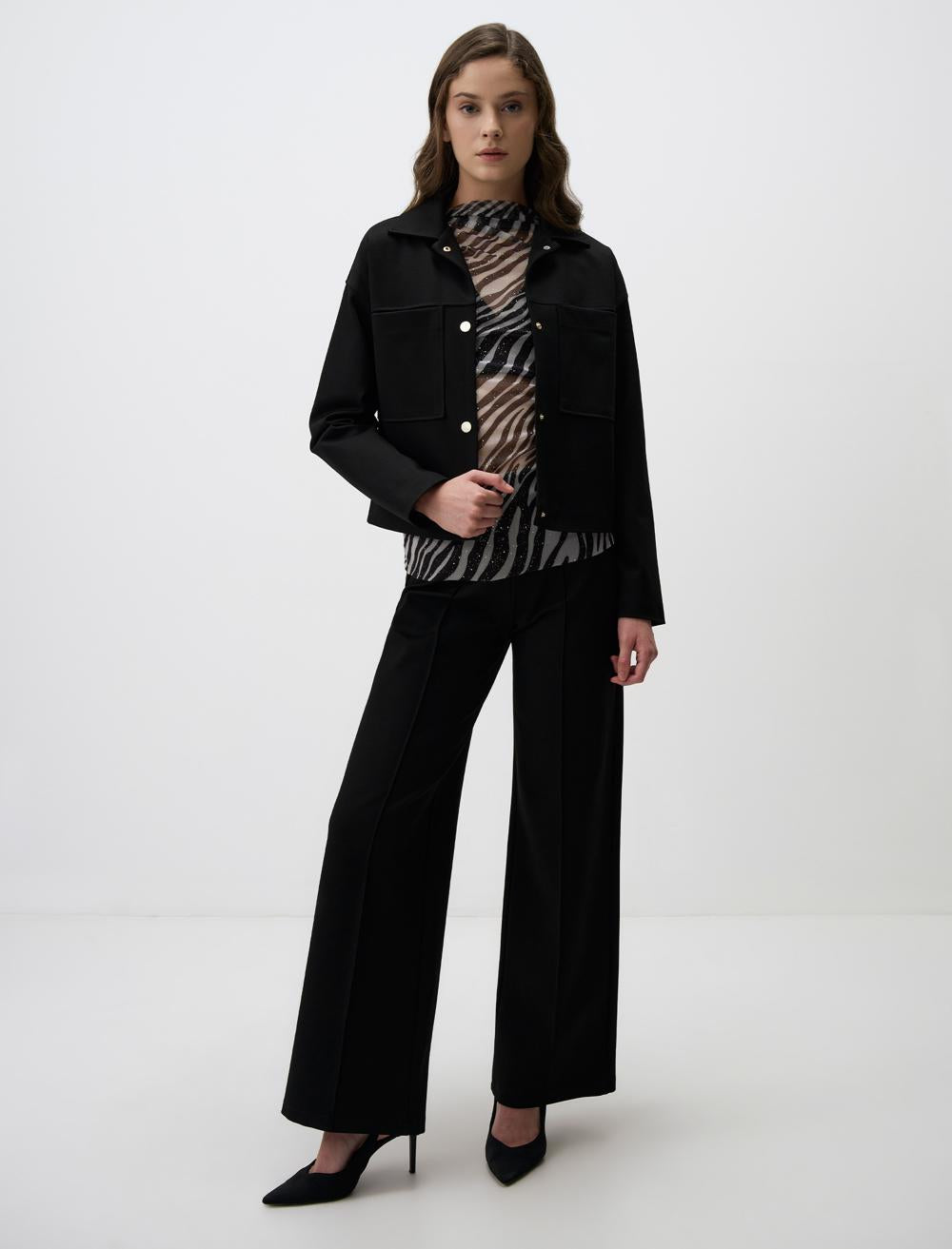 Straight Cut Knitted Jacket with Snap Detail