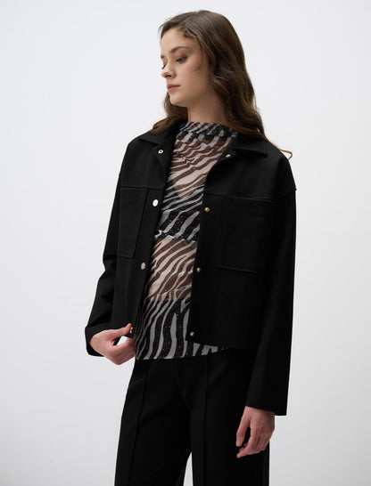 Straight Cut Knitted Jacket with Snap Detail