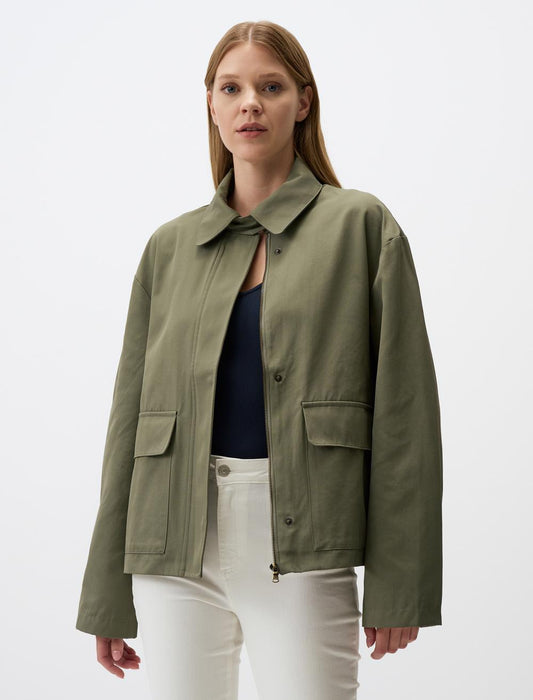 Straight Cut Long Sleeve Gabardine Jacket