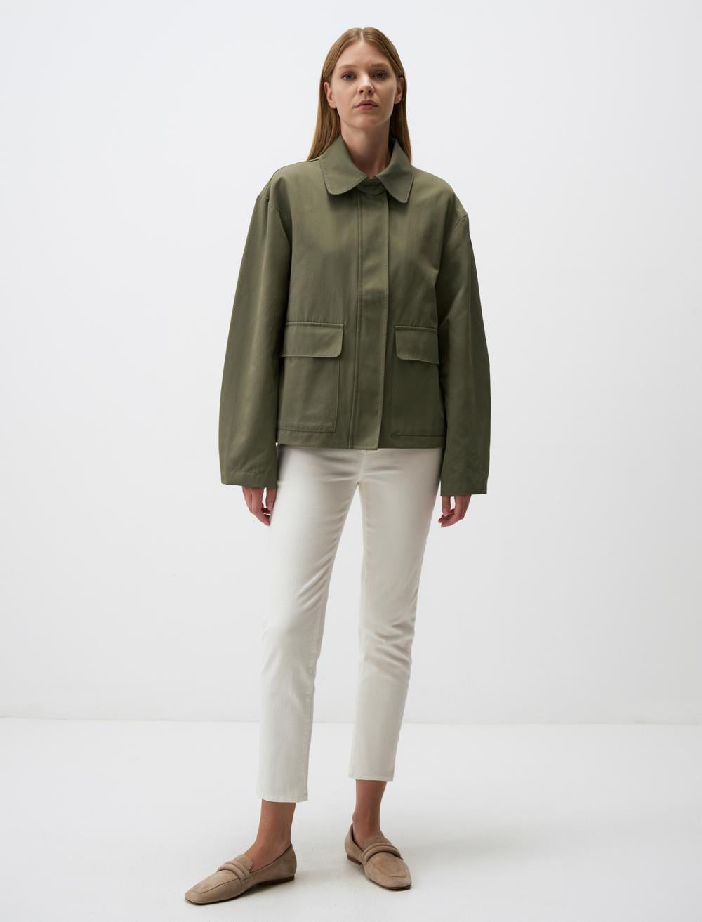 Straight Cut Long Sleeve Gabardine Jacket