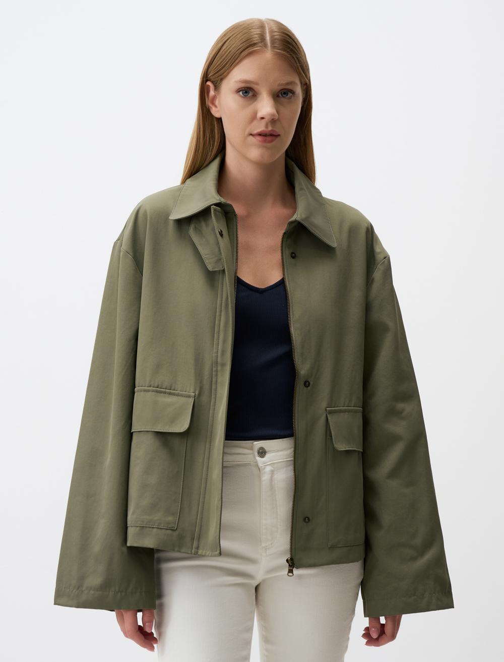 Straight Cut Long Sleeve Gabardine Jacket