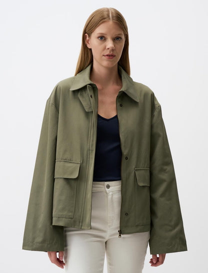 Straight Cut Long Sleeve Gabardine Jacket