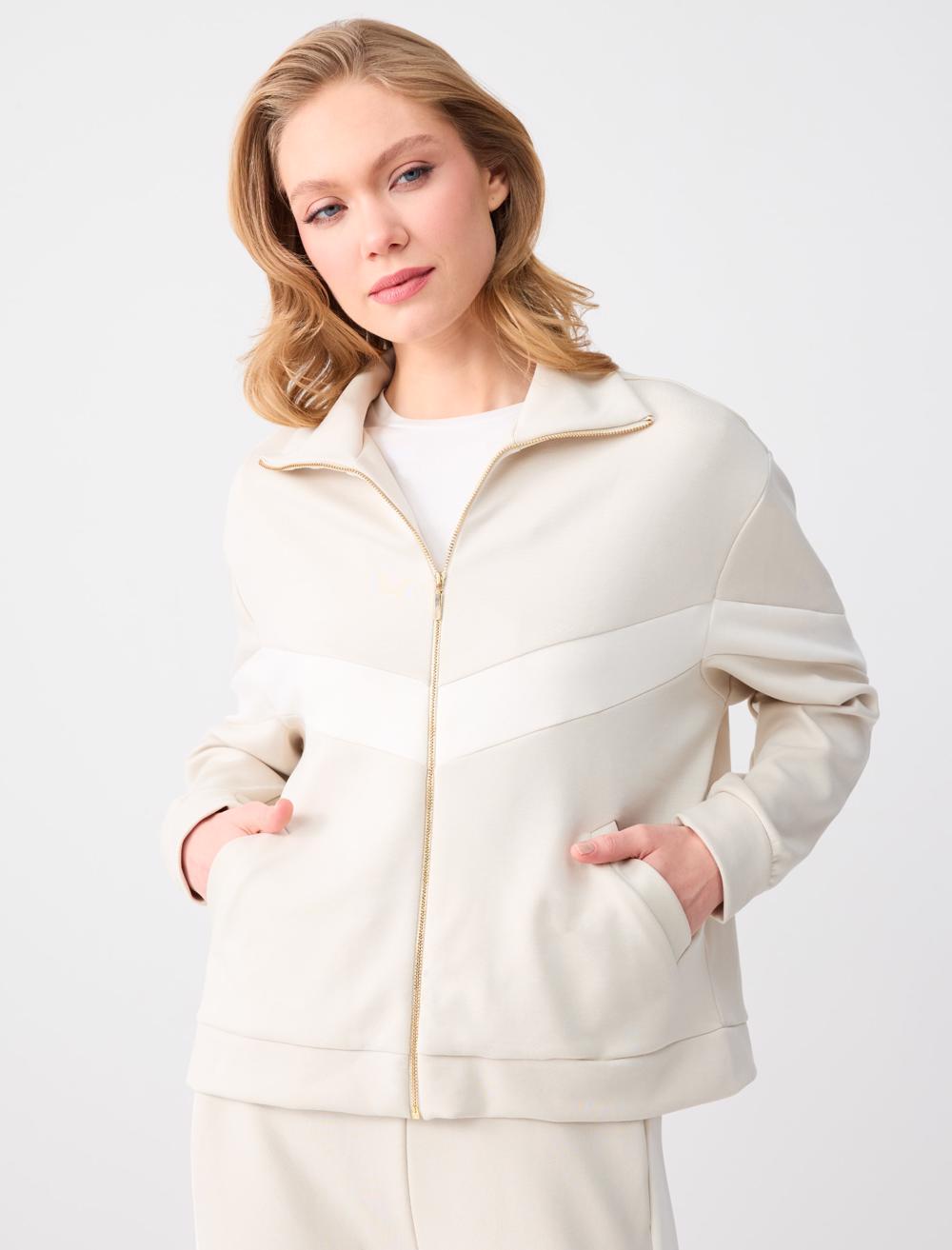 Relaxed Fit Pocket Detail Modal Knit Jacket - Stone - 6SW055651928