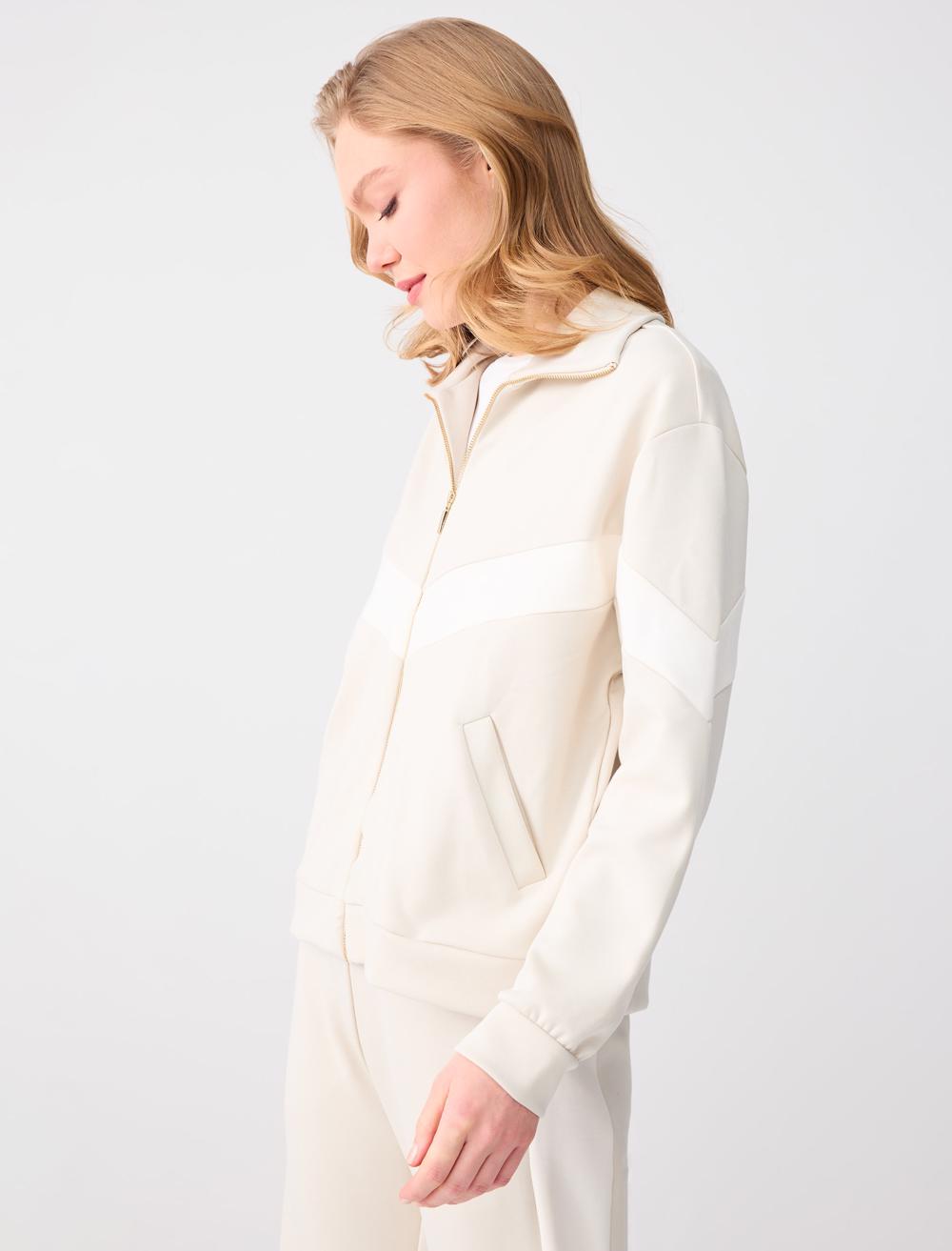 Relaxed Fit Pocket Detail Modal Knit Jacket - Stone - 6SW055651928