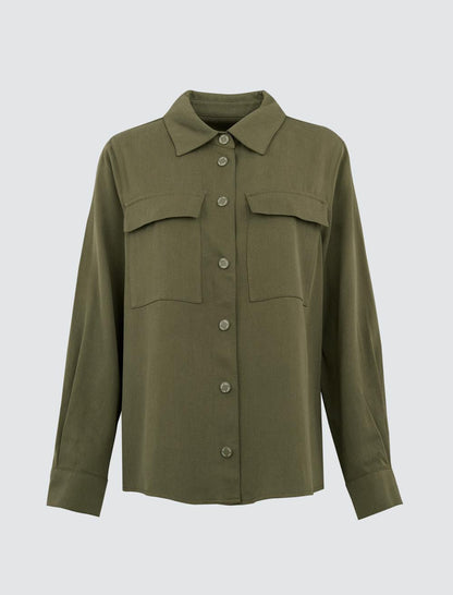 Straight Cut Shirt Jacket with Pocket Detail
