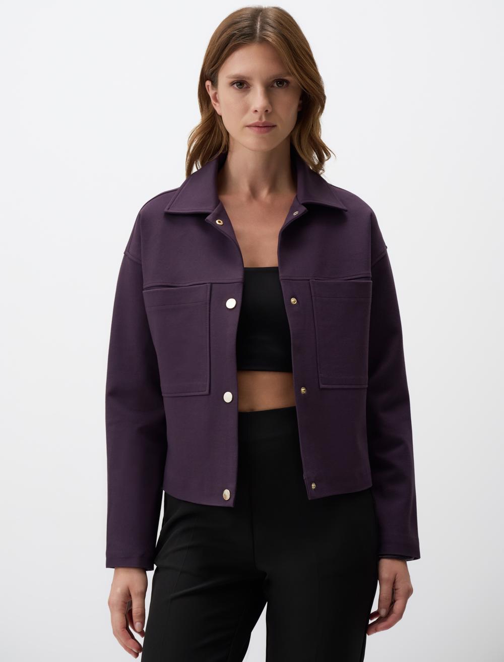 Straight Cut Knitted Jacket with Snap Detail