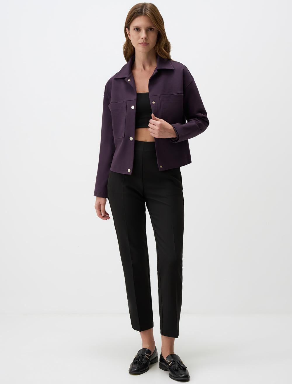 Straight Cut Knitted Jacket with Snap Detail