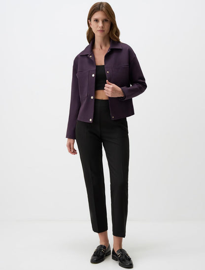 Straight Cut Knitted Jacket with Snap Detail
