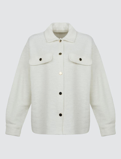 Knitted Long Shirt Jacket with Snap Detail