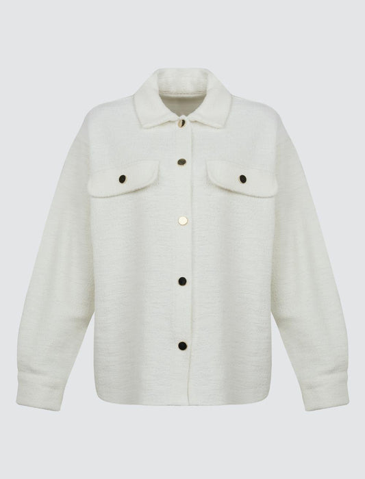 Knitted Long Shirt Jacket with Snap Detail