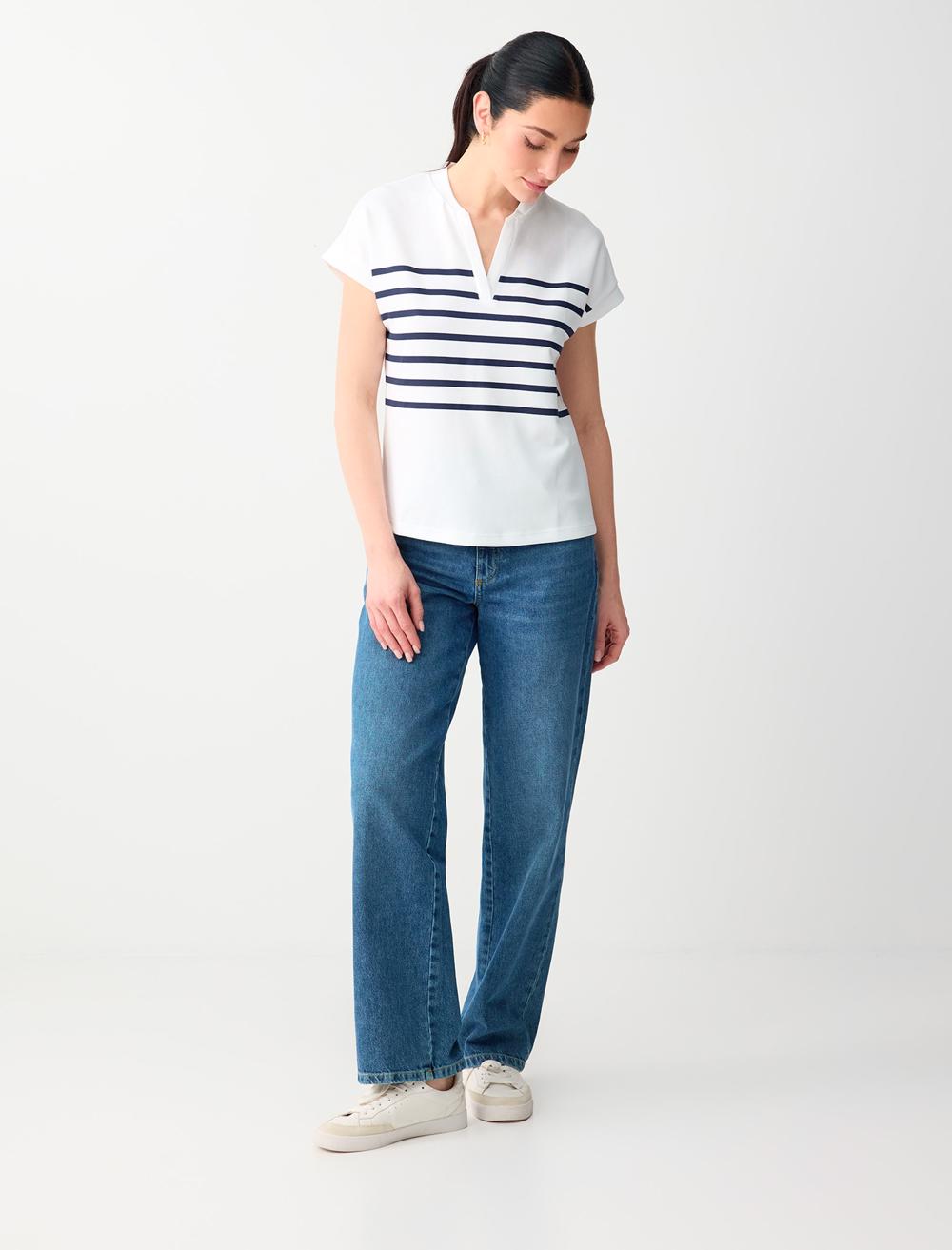 Normal Fit V-Neck Sweatshirt - White - 6SW235709100