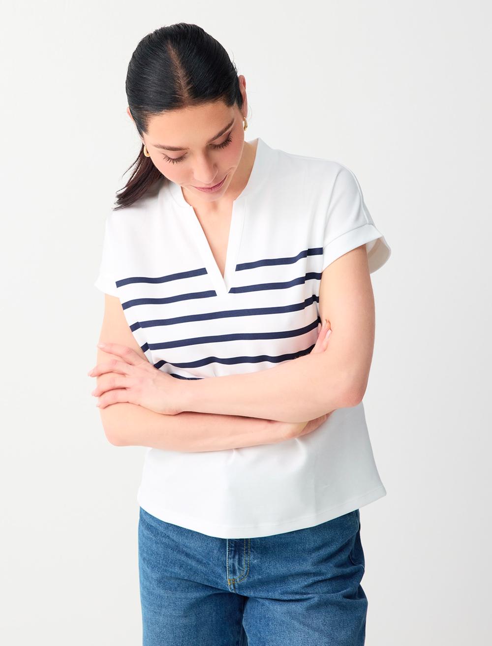 Normal Fit V-Neck Sweatshirt - White - 6SW235709100