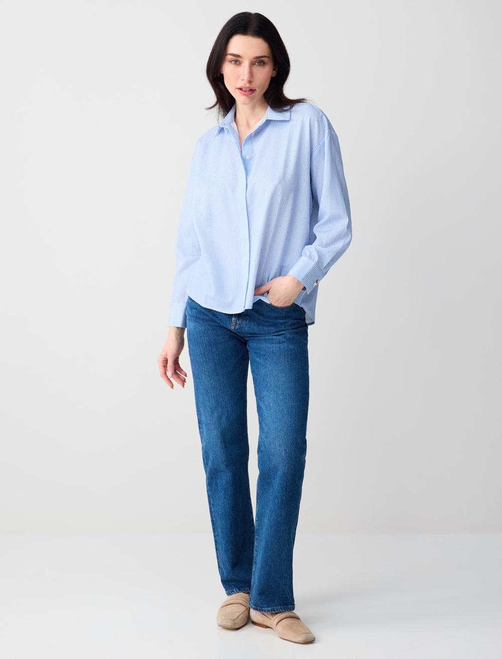 Normal Fit Shirt Collar Long Sleeve Shirt - Blue - 6SW083729400
