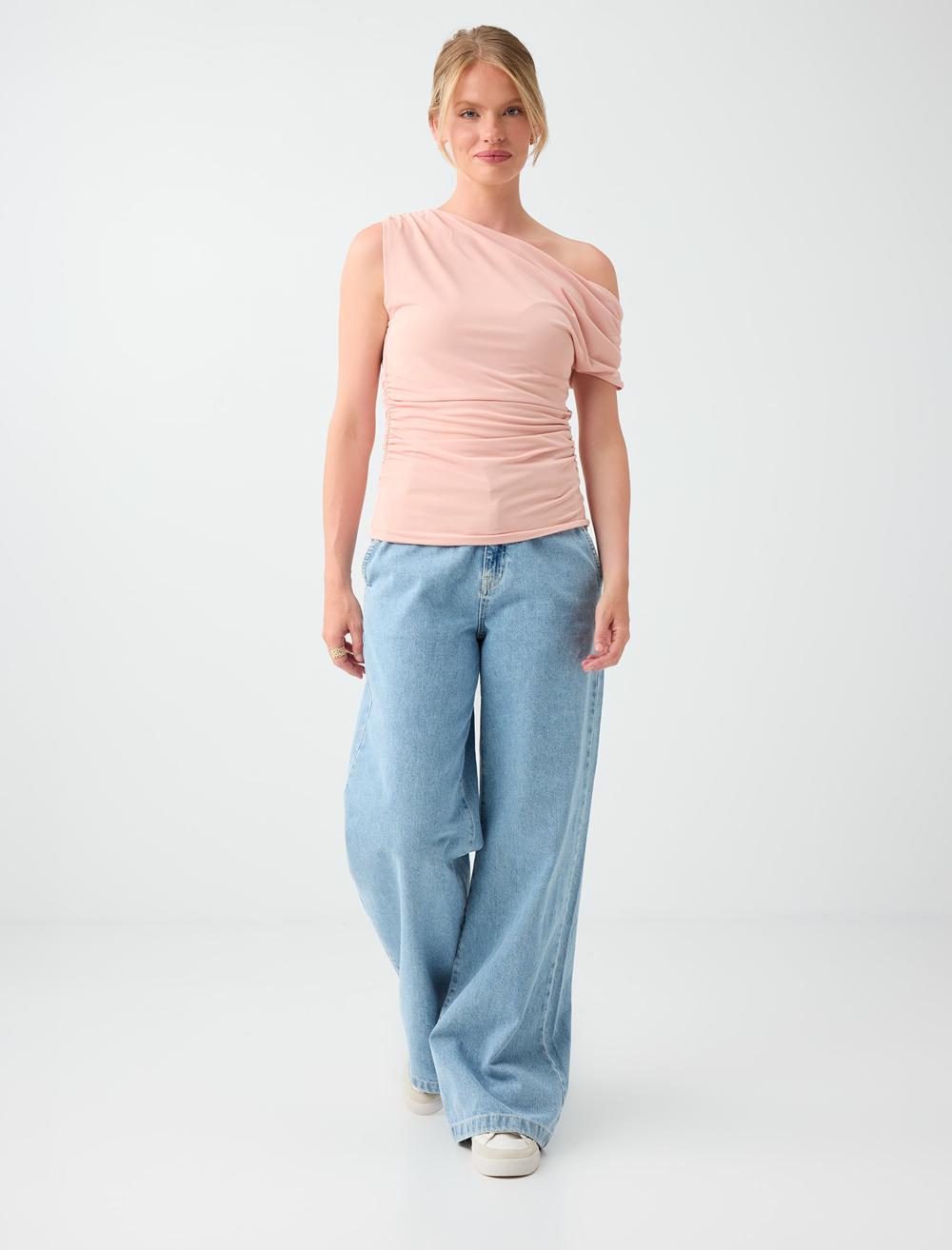 Slim Fit Cowl Neck Sleeveless Blouse - Light Pink - 6SW037570609