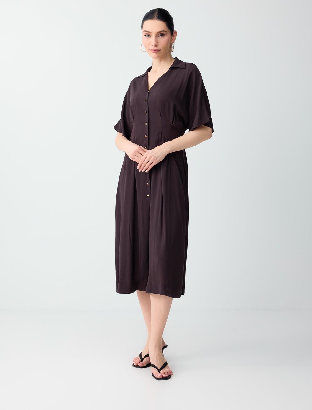 Slim Fit Shirt Collar Dress - Bitter Brown - 6SW066779803