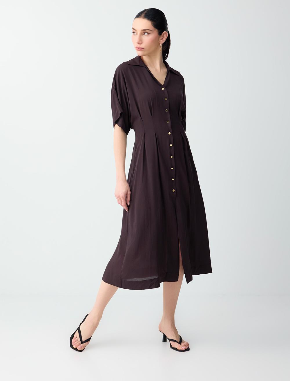 Slim Fit Shirt Collar Dress - Bitter Brown - 6SW066779803