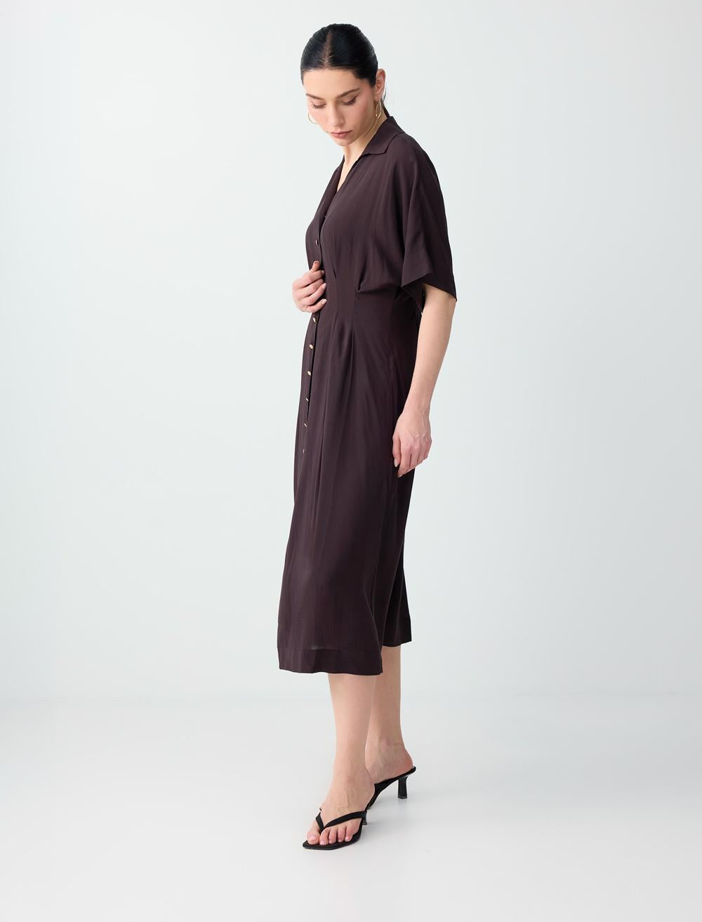 Slim Fit Shirt Collar Dress - Bitter Brown - 6SW066779803