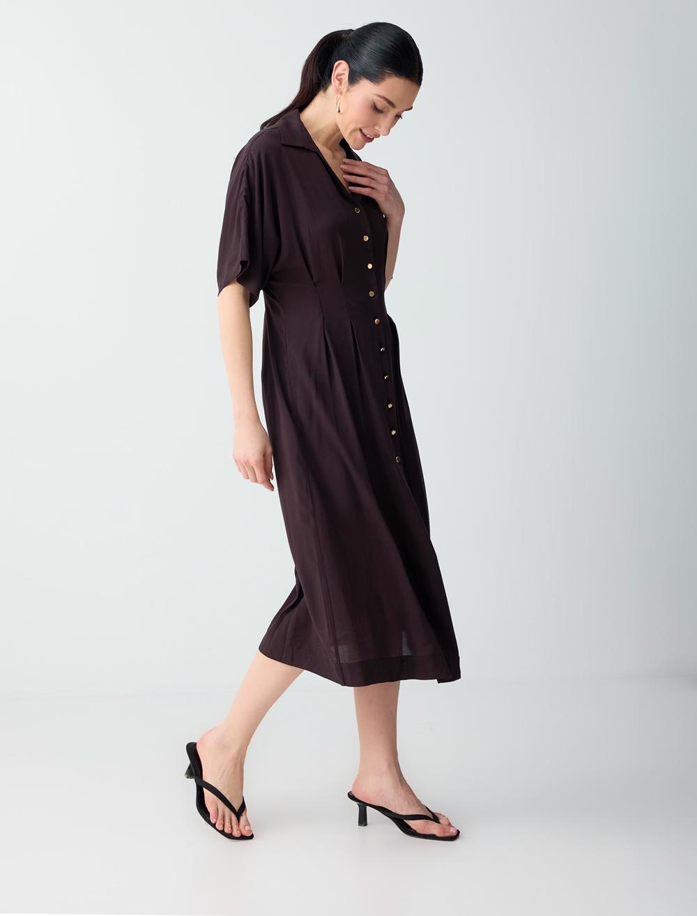 Slim Fit Shirt Collar Dress - Bitter Brown - 6SW066779803
