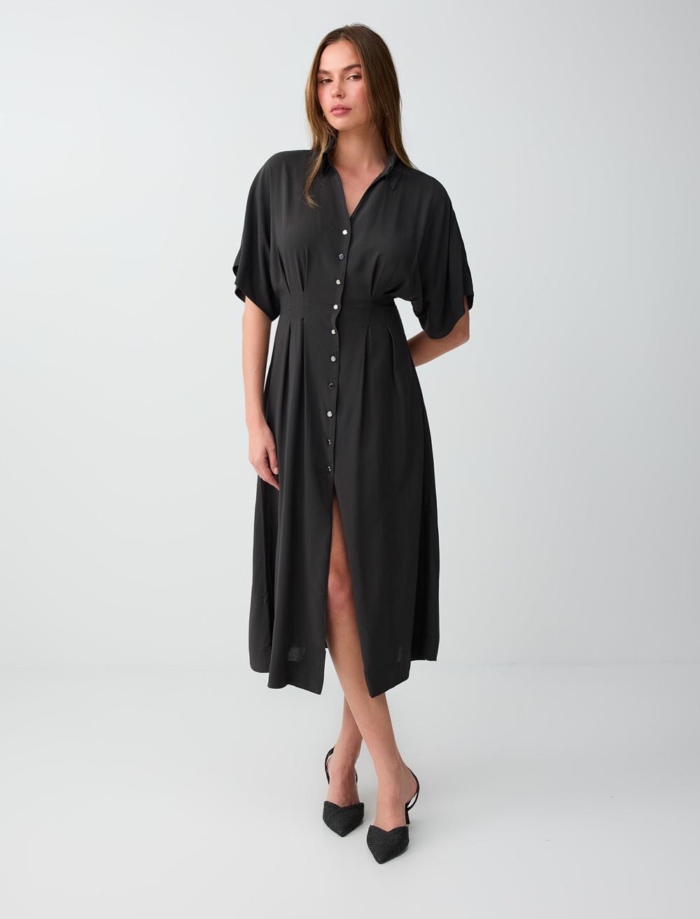 Slim Fit Shirt Collar Dress - Anthracite - 6SW066779971
