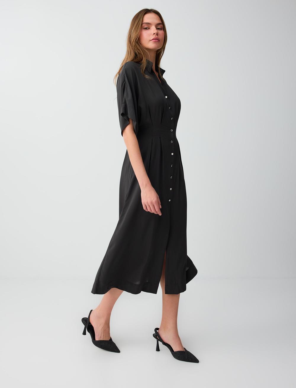Slim Fit Shirt Collar Dress - Anthracite - 6SW066779971