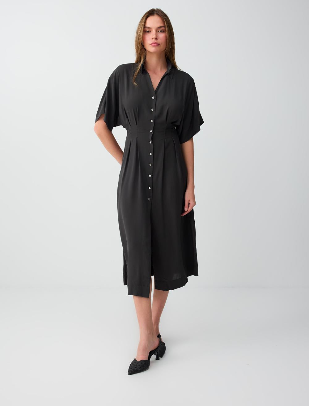 Slim Fit Shirt Collar Dress - Anthracite - 6SW066779971