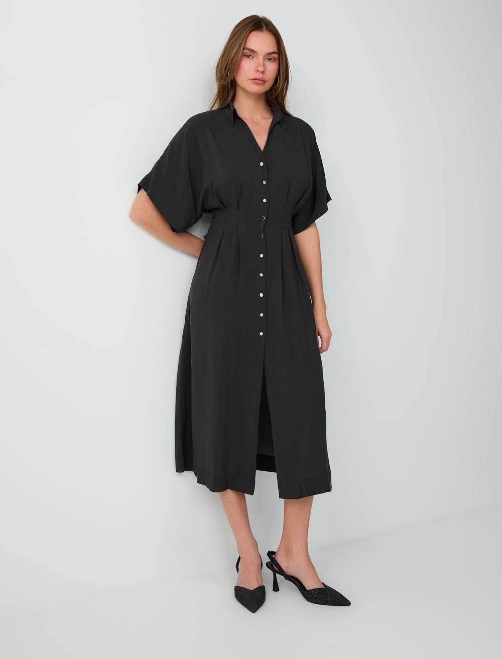 Slim Fit Shirt Collar Dress - Anthracite - 6SW066779971
