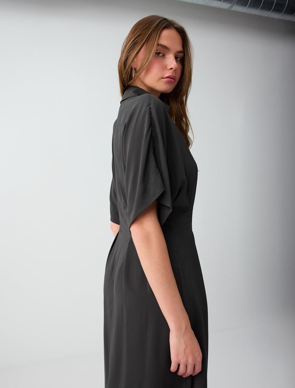 Slim Fit Shirt Collar Dress - Anthracite - 6SW066779971