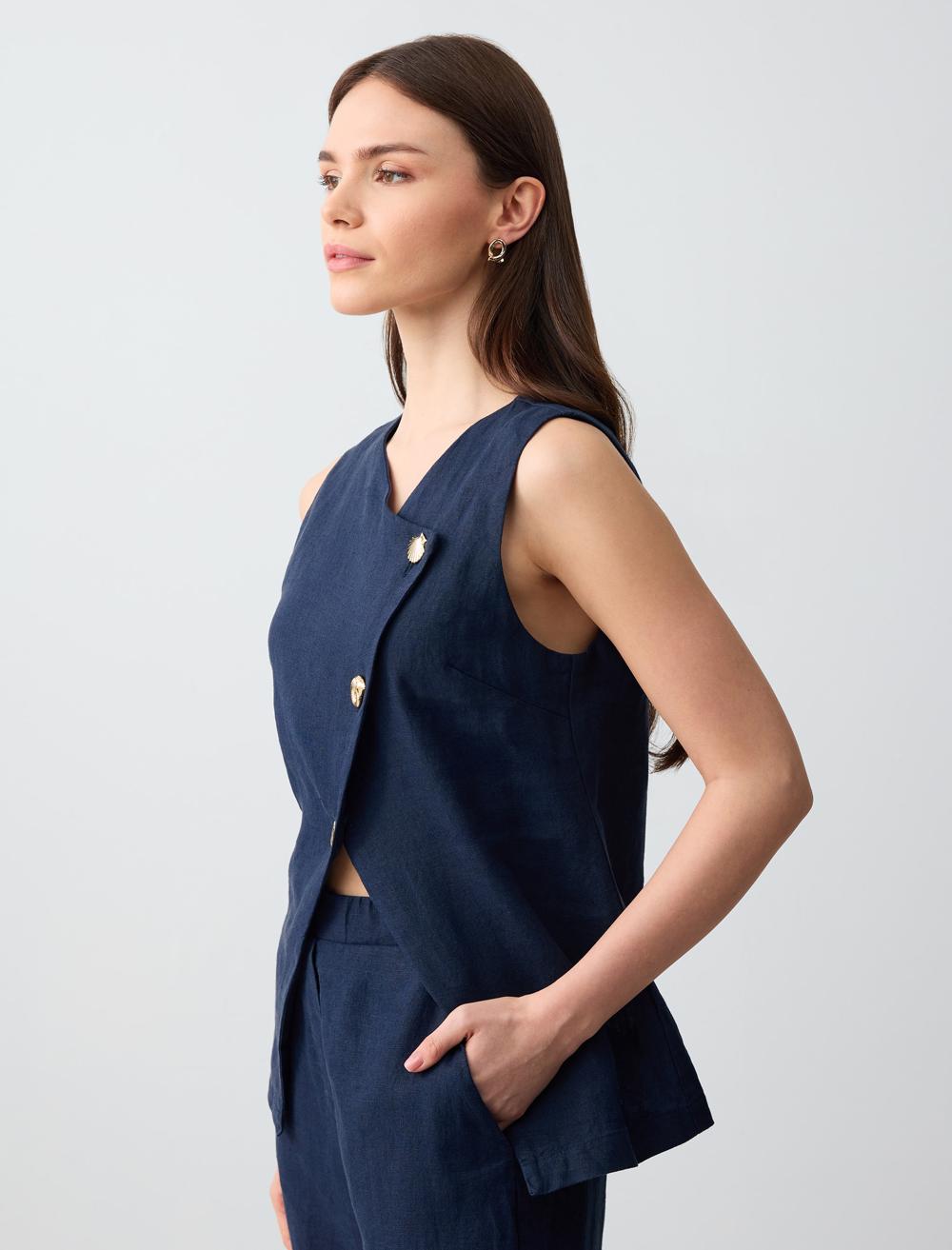 Slim Fit Waistcoat - Dark Blue - 5SW303236494