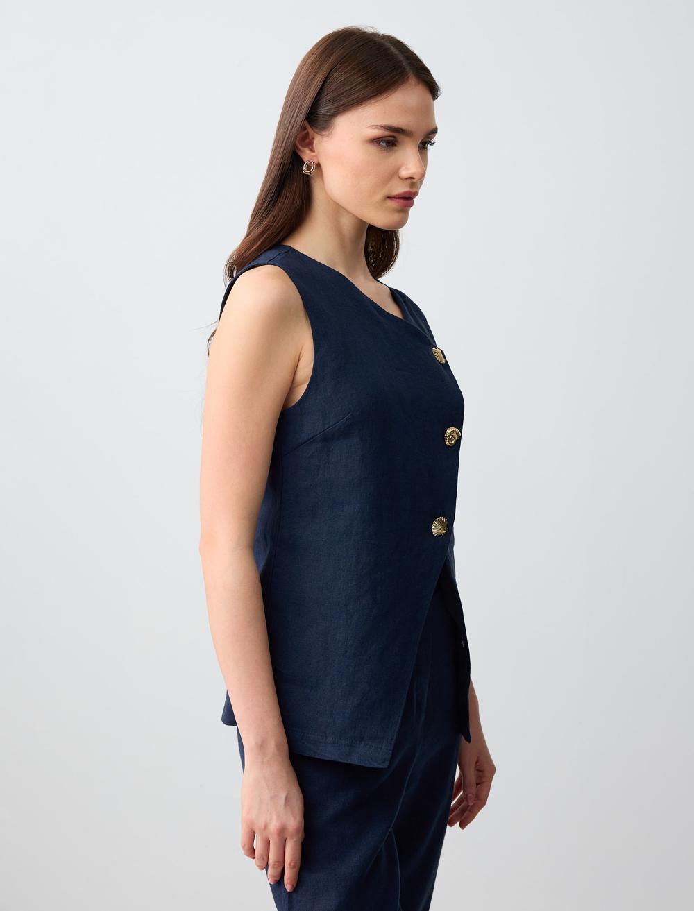 Slim Fit Waistcoat - Dark Blue - 5SW303236494