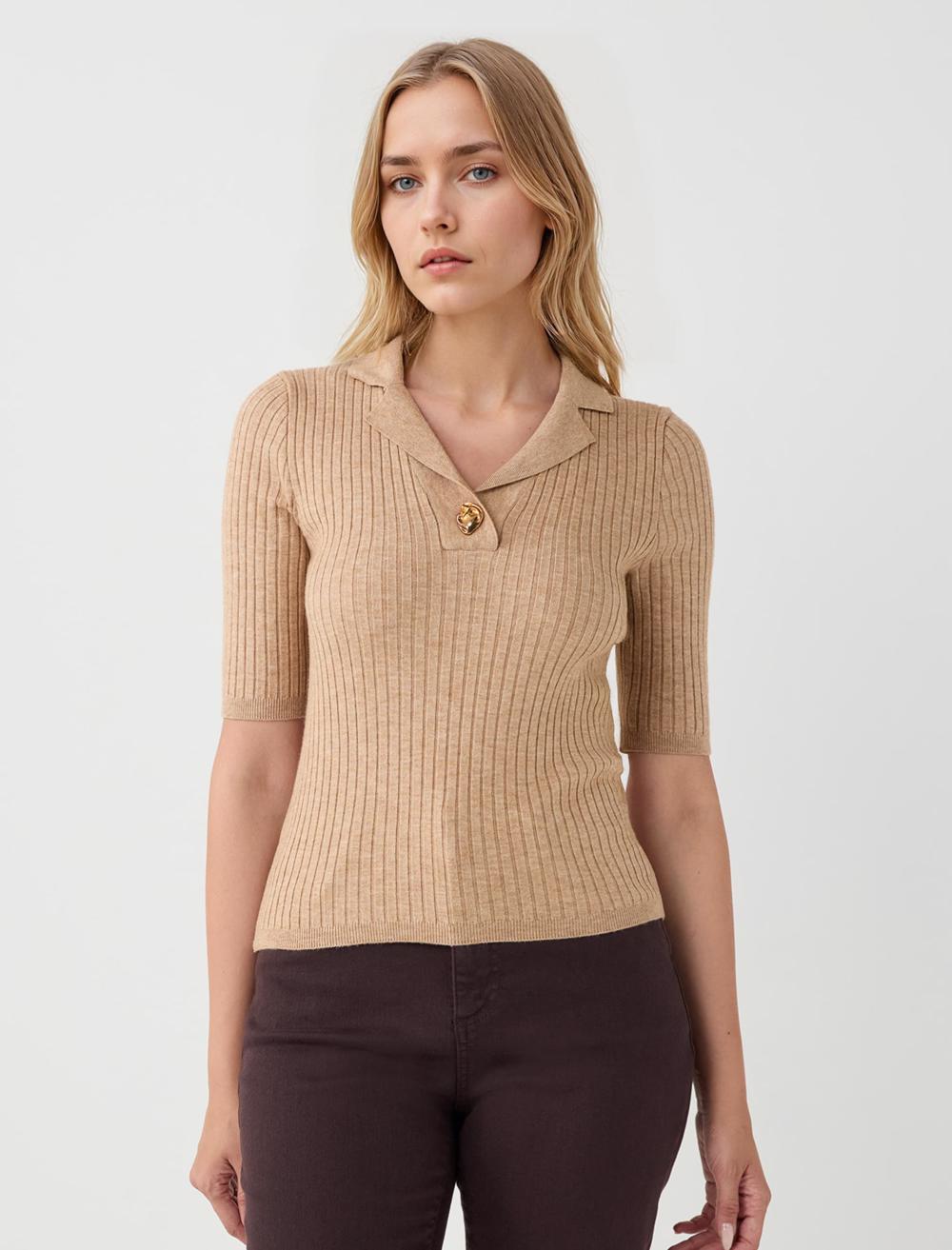 Slim Fit Shirt Collar Pullover - 5WW135117