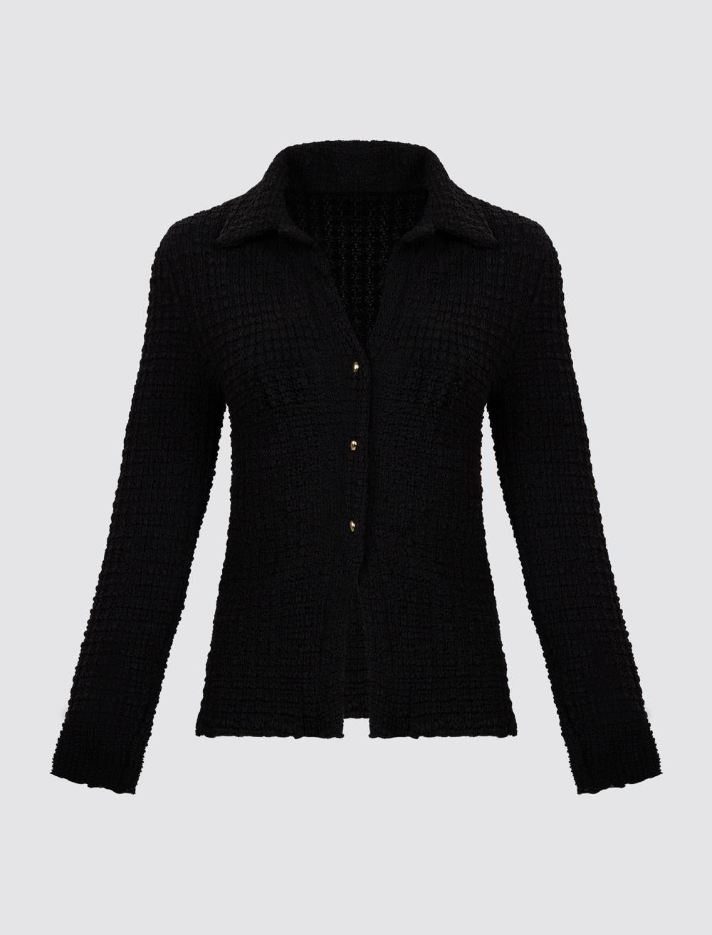 Slim Fit Shirt Collar Long-Sleeve Blouse - 5SW033038