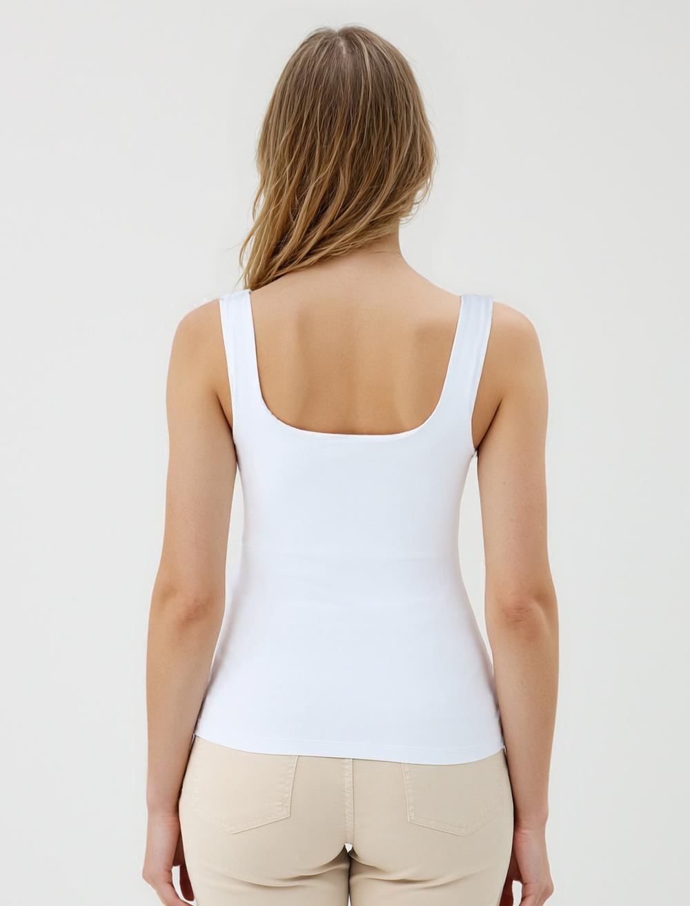Slim Fit Square Neck Spaghetti Straps-Sleeve Blouse - 5SW034543