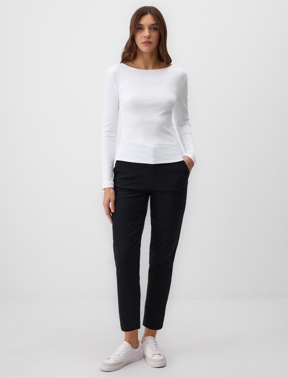 Slim Fit Long-Sleeve Blouse - Ecru - 4WW071354114