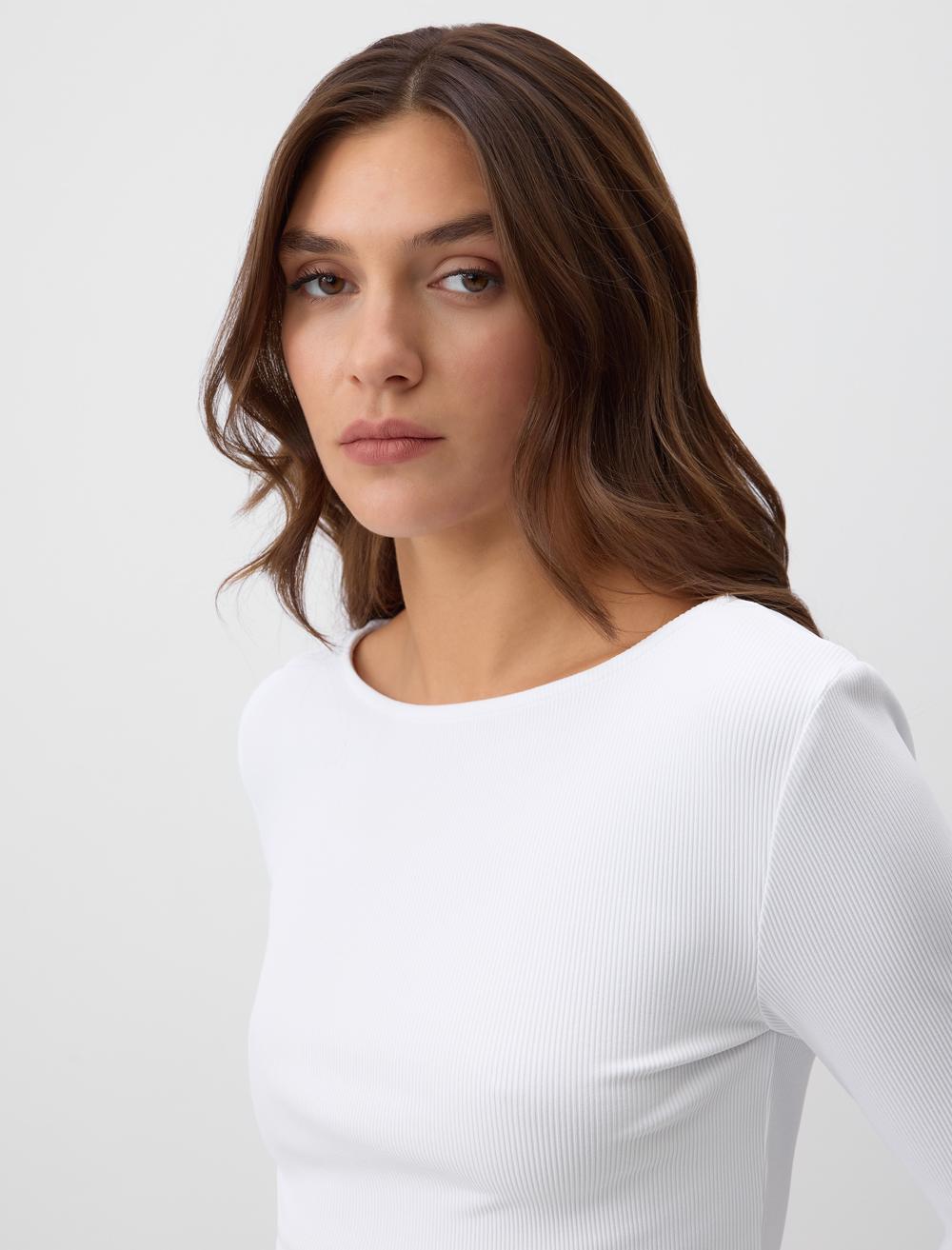 Slim Fit Long-Sleeve Blouse - Ecru - 4WW071354114