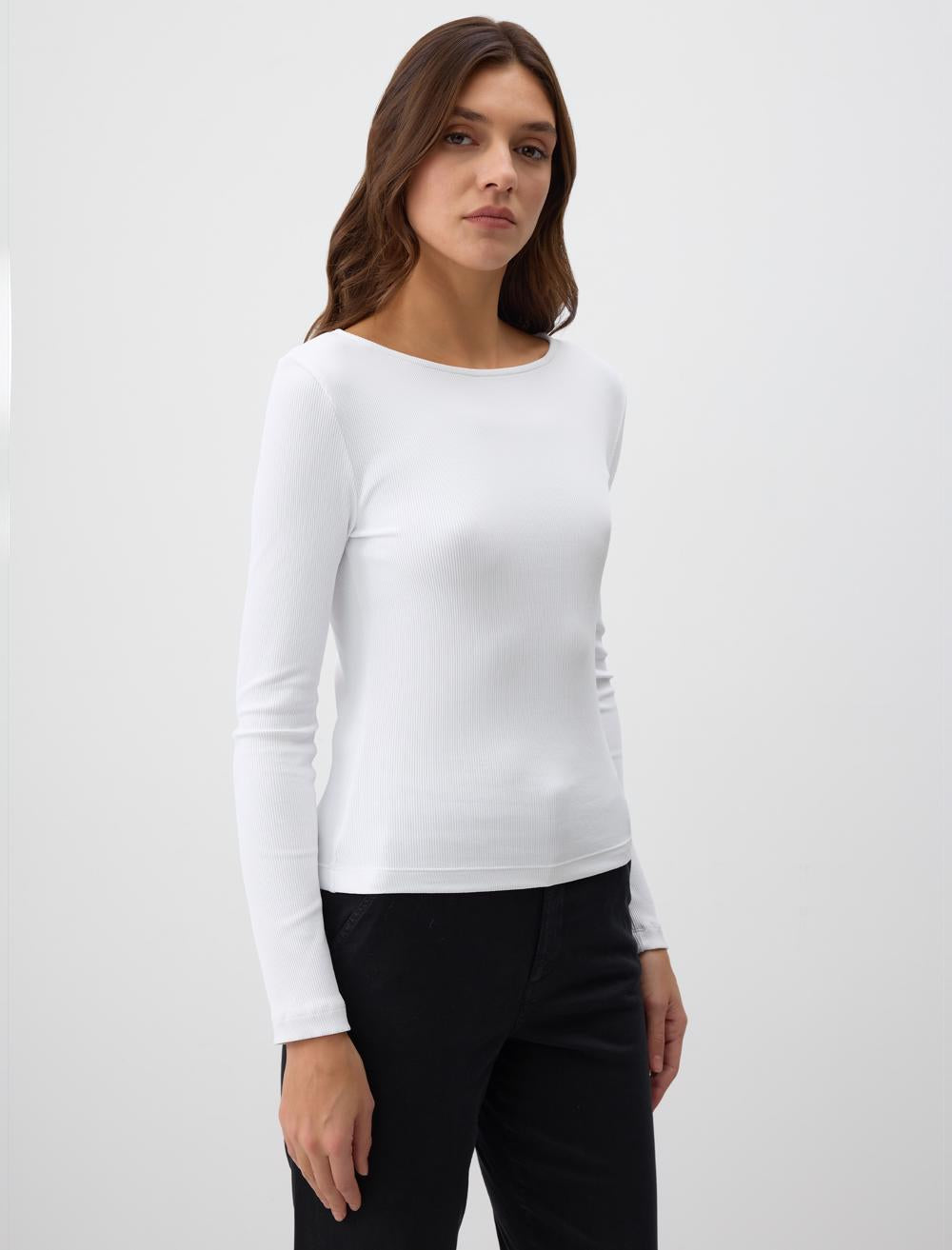 Slim Fit Long-Sleeve Blouse - Ecru - 4WW071354114