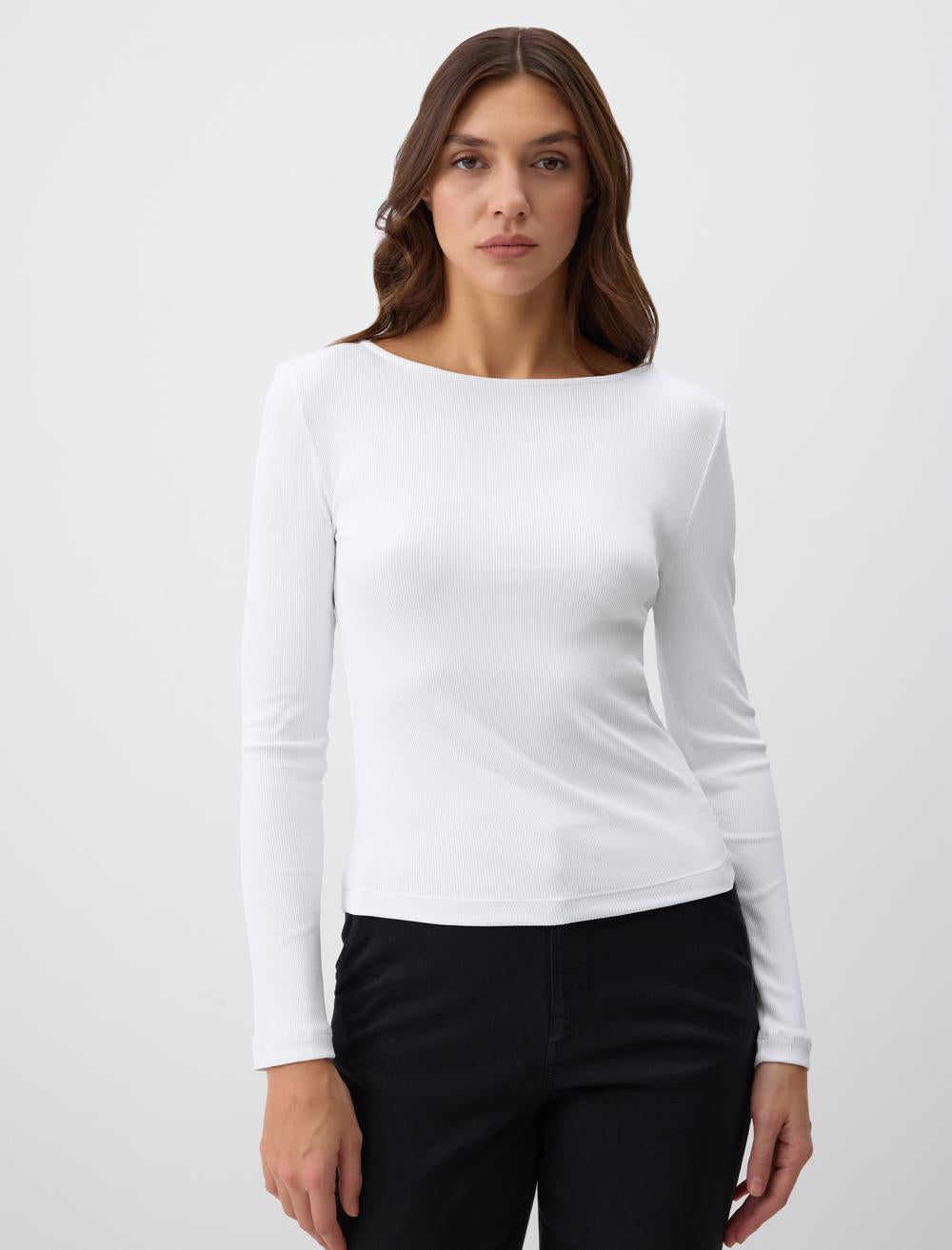 Slim Fit Long-Sleeve Blouse - Ecru - 4WW071354114