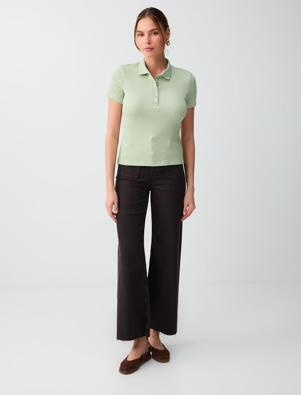 Slim Fit Shirt Collar Short Sleeve T-shirt - Light Green - 6SW276795375