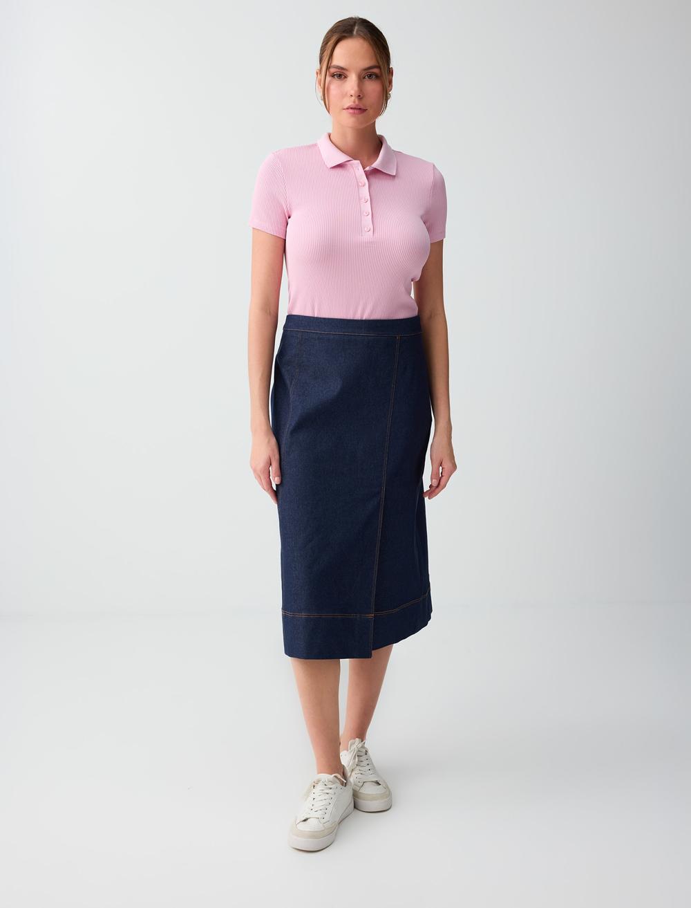 Slim Fit Shirt Collar Short Sleeve T-shirt - Pink - 6SW276795610