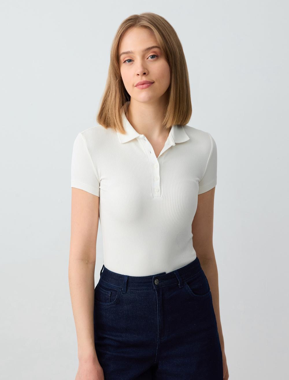 Slim Fit Shirt Collar Short-Sleeve T-shirt - 5SW273308