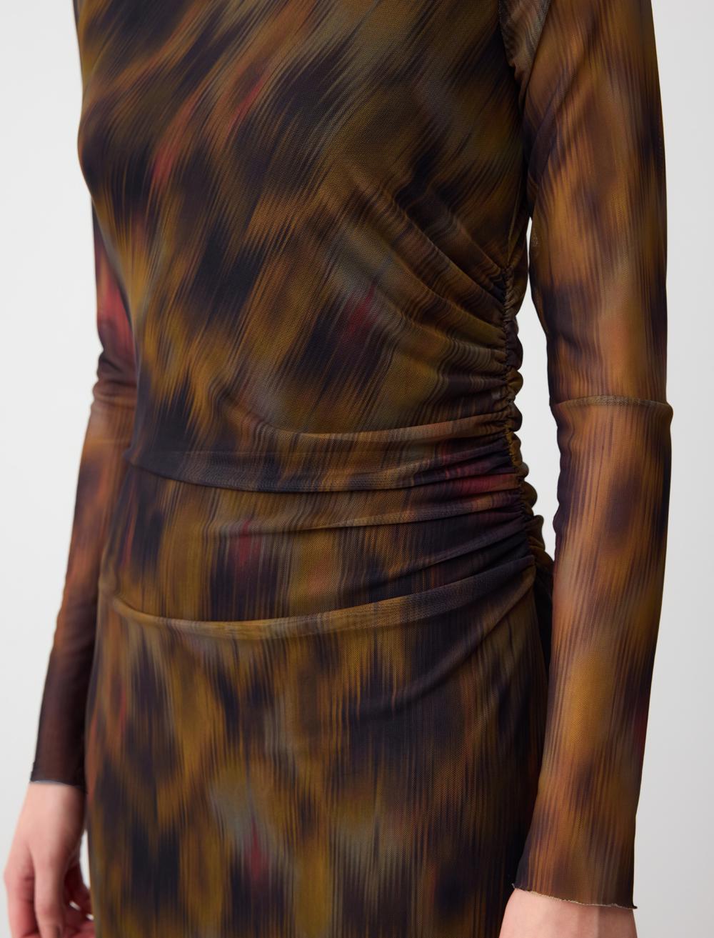 Slim Fit Leopard Print Mesh Knitted Midi Dress