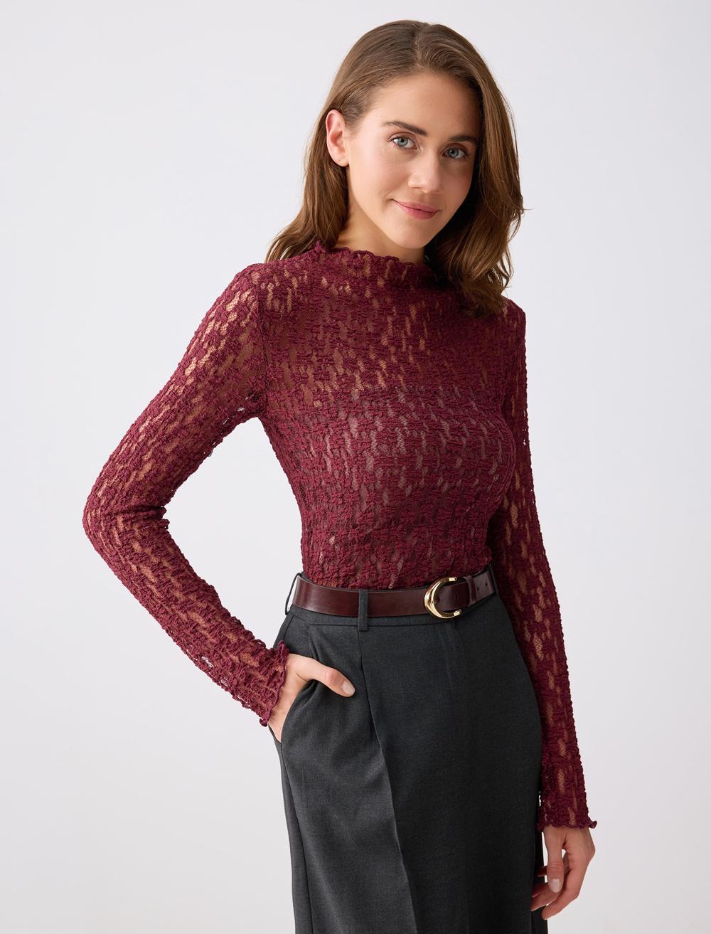 Slim Fit Zero Neck Lace Knit Blouse